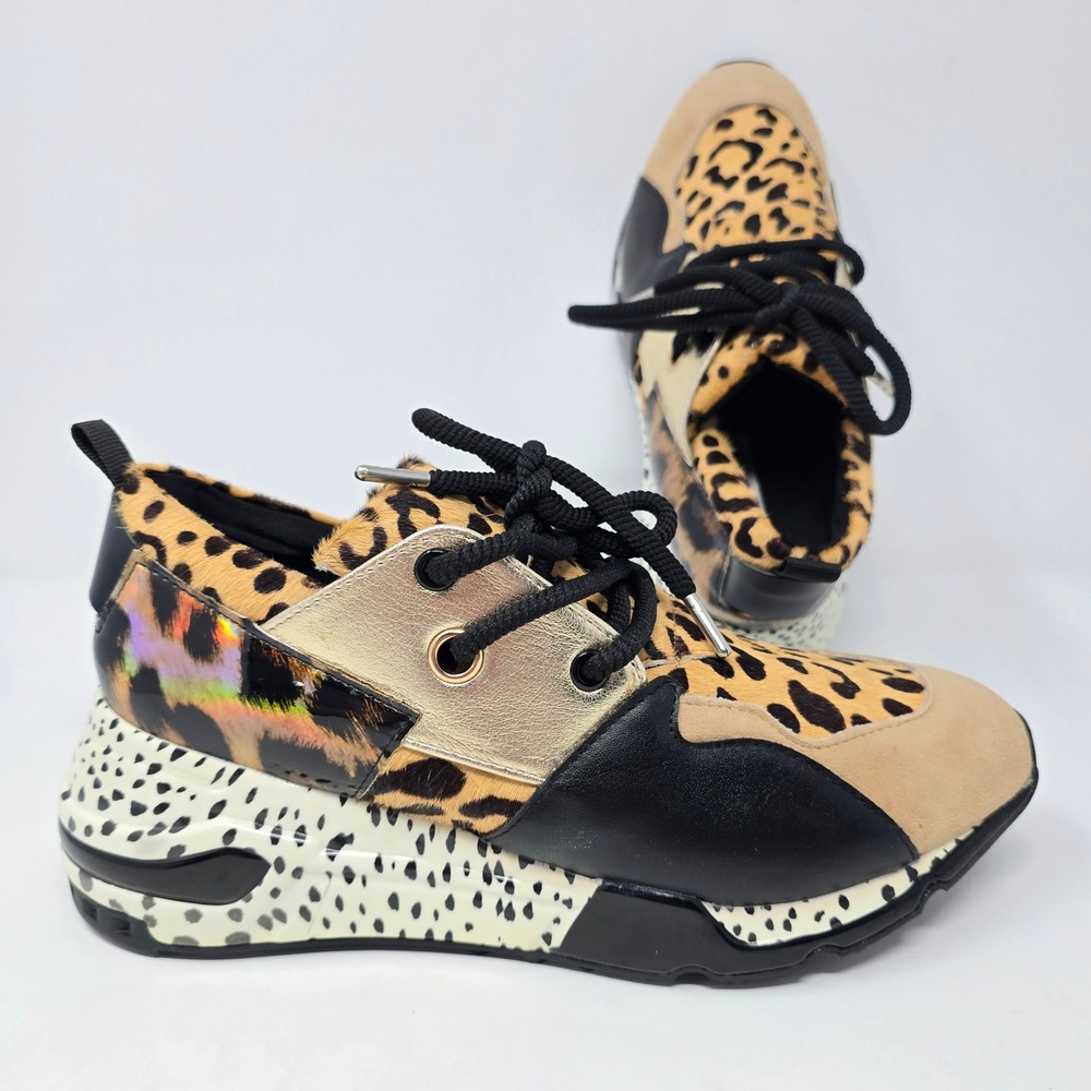 Steve Madden Cliff Leopard Print Cow Hair Chunky Sneakers Gold Black Womens 8.5M